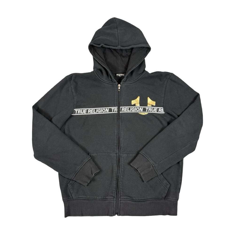 True Religion Metallic Gold Foil Zip Up Hoodie Size M